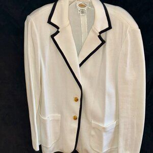 Talbots Womens Knit Dress Jacket Blazer Ivory w/Black Trim